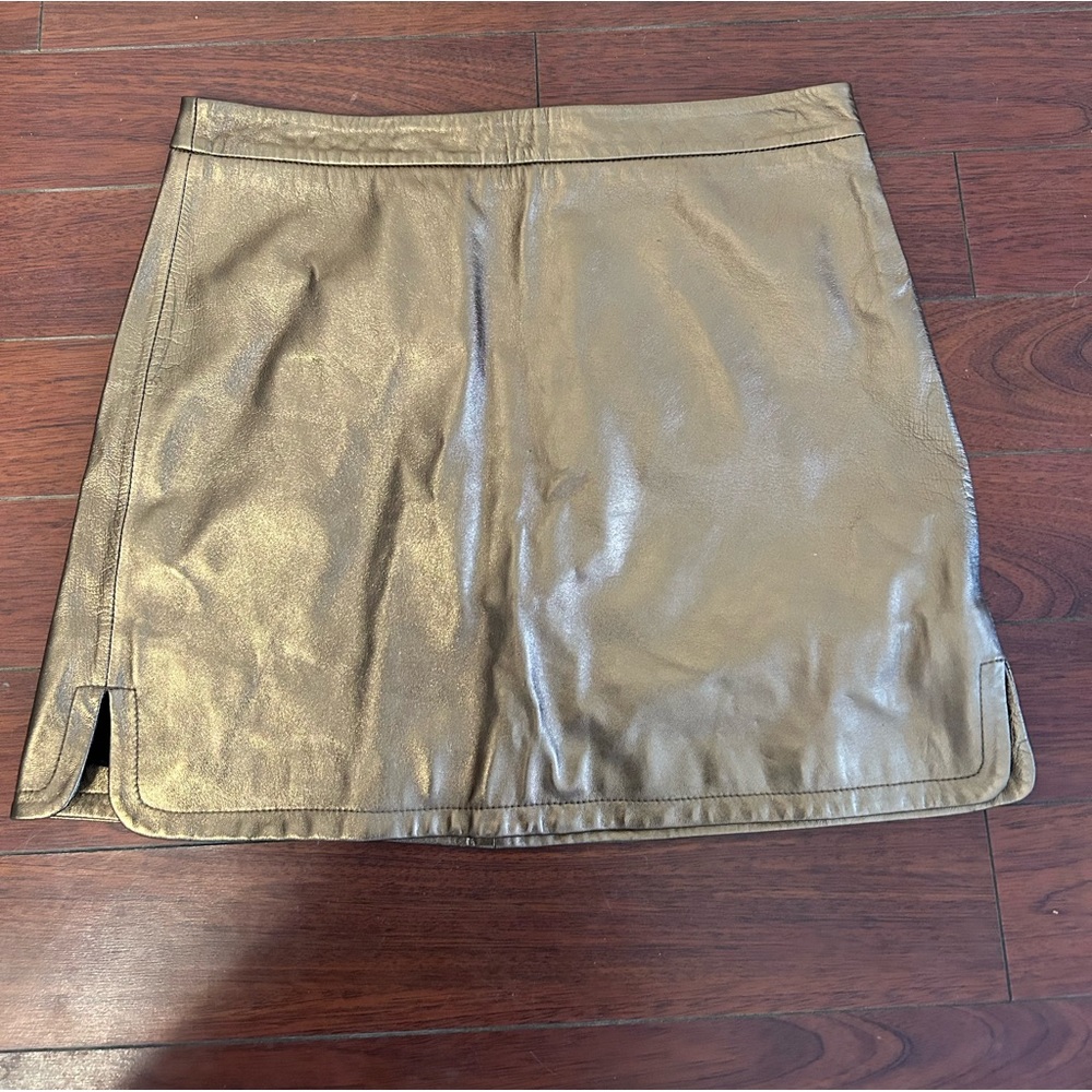 Copper leather mini skirt